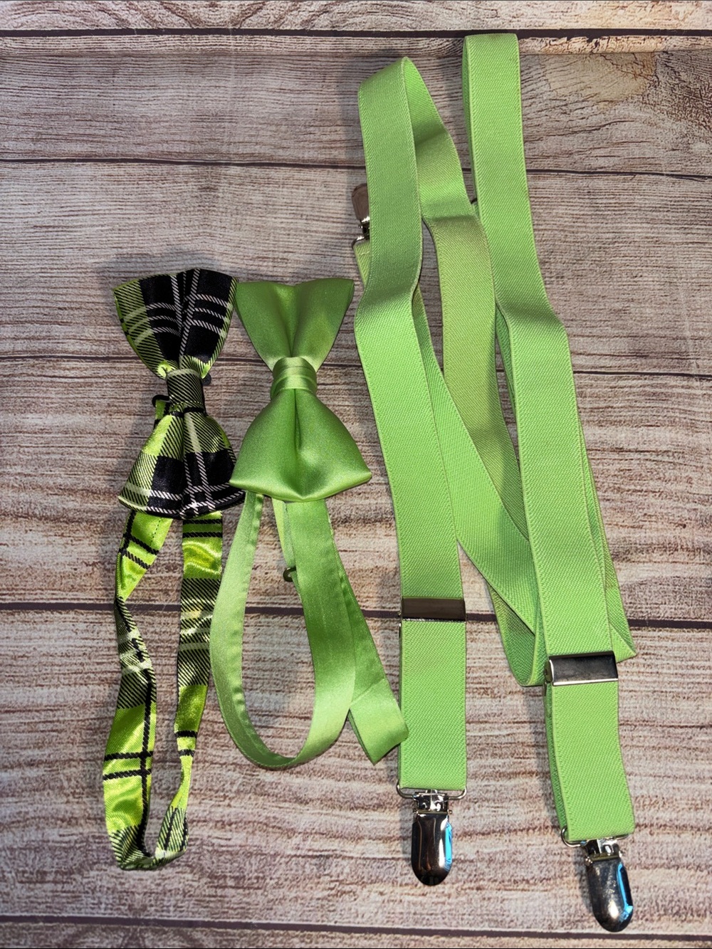 Lime Green Bow Tie and Suspenders Set